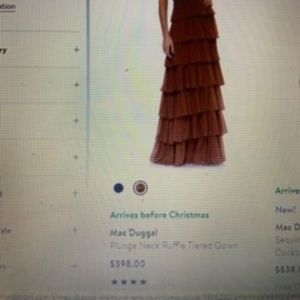 MacDuggal Plunge Neck Ruffle Tiered Gown